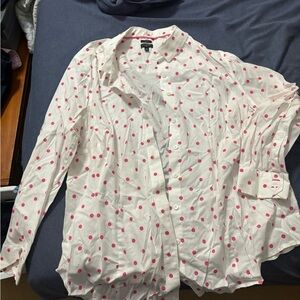Talbots Ivory Blouse with Red Dots